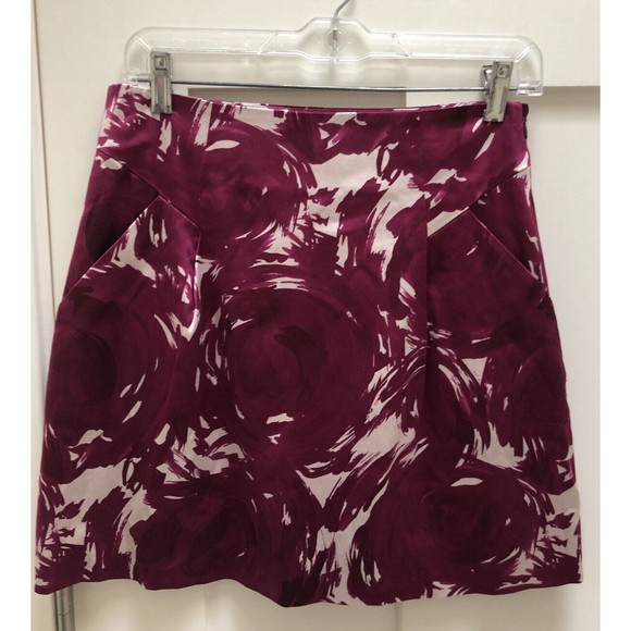 THEORY "Pinwheel" Fuchsia Purple Silk Blend  Print Mini Skirt Pockets Sz 4 - Picture 2 of 9